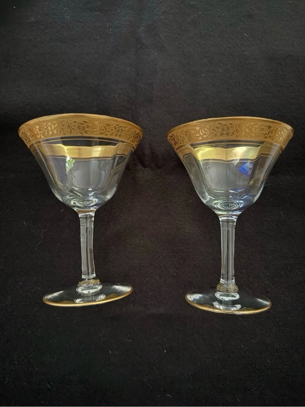 Vintage Tiffin Franciscan Rambler Rose Gold Encrusted Champagne Glass Set of 2